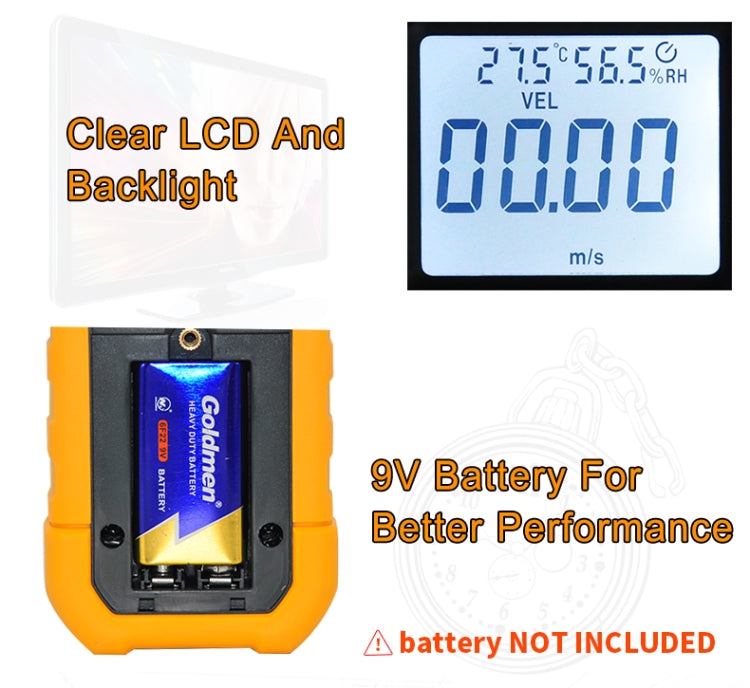 PEAKMETER High-precision Digital Display Wind Speed Air Volume Measuring Instrument