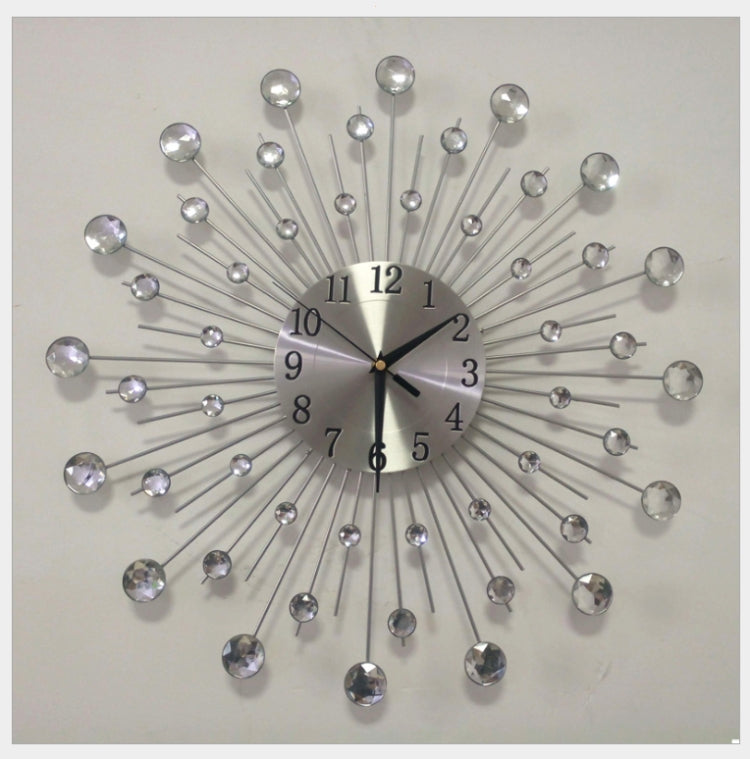 Creative Wall Clock Crystal Silver Wrought Iron Wall Clock Personality Art Decoration Living Room Bedroom Clock
