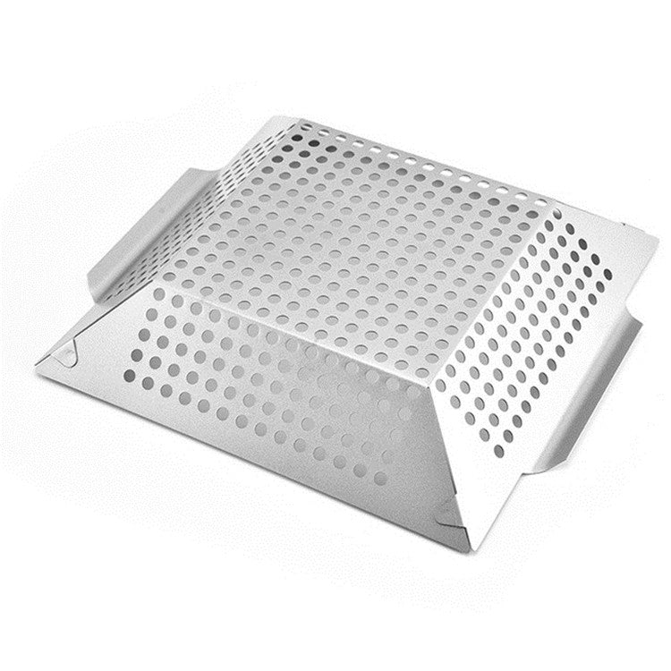 Stainless Steel Square Grill Leak Tray With Hole Grill Tray Outdoor Grill Tool BBQ Vegetables 12 inch Grill Tray
