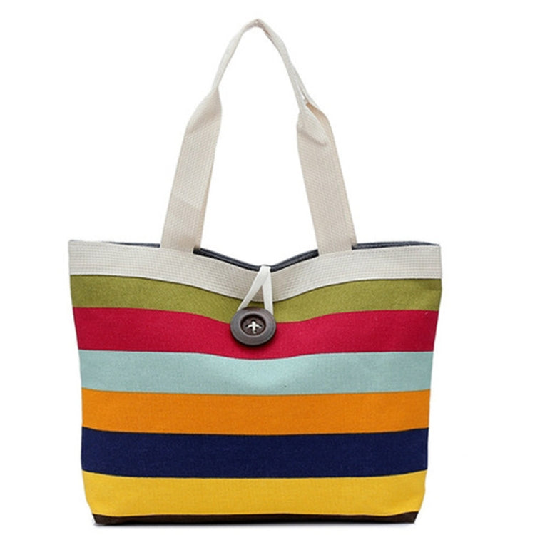 Color Canvas Stripe Contrast Color Shoulder Bag Large Capacity Handbag Green Shopping Bag
