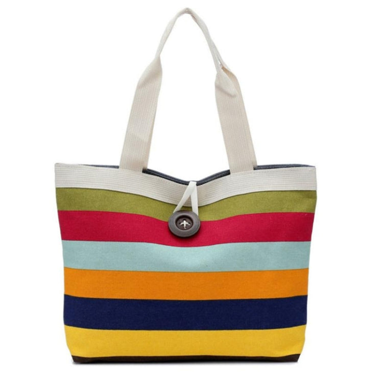 Color Canvas Stripe Contrast Color Shoulder Bag Large Capacity Handbag Green Shopping Bag
