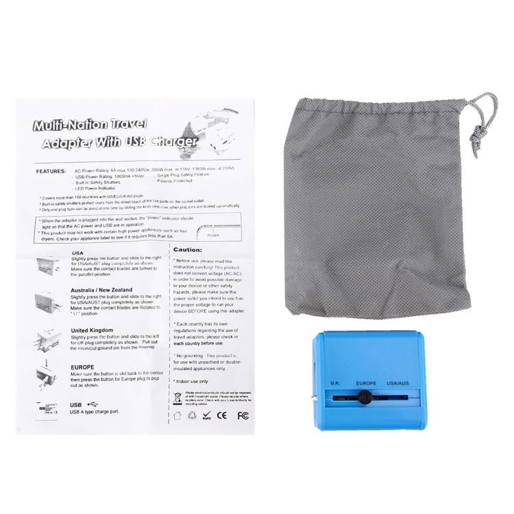 World-Wide Universal Travel Concealable Plugs Adapter with & Built-in Dual USB Ports Charger for US, UK, AU, EU