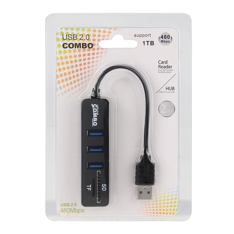 2 in 1 USB 2.0 480Mbps 3 Ports HUB COMBO + Micro SD / T-FLASH SD / SDHC / SDXC Card Reader for Windows XP / Vista / 8.1 / 7 / 8, MAC, etc