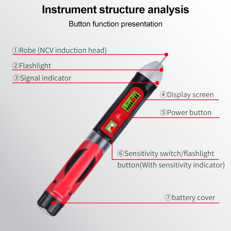 WINTACT WT3010  LED AC Voltage Tester Non-Contact Detector Pen 12-1000V AC Voltage Detector