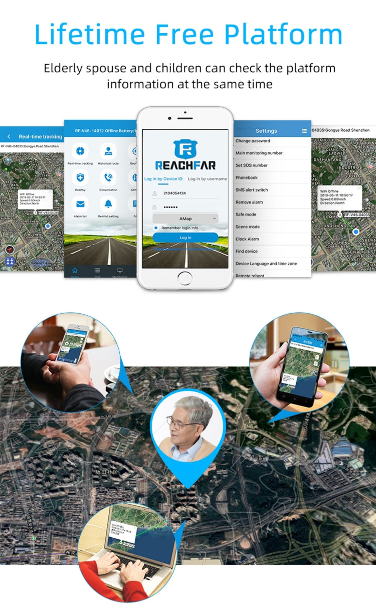 REACHFAR RF-V46-B GPS Smart Tracker WatchBand, Support SOS / Camera / Health Management / 4G LTE / Blood Pressure / Heart Rate, For North America / South America