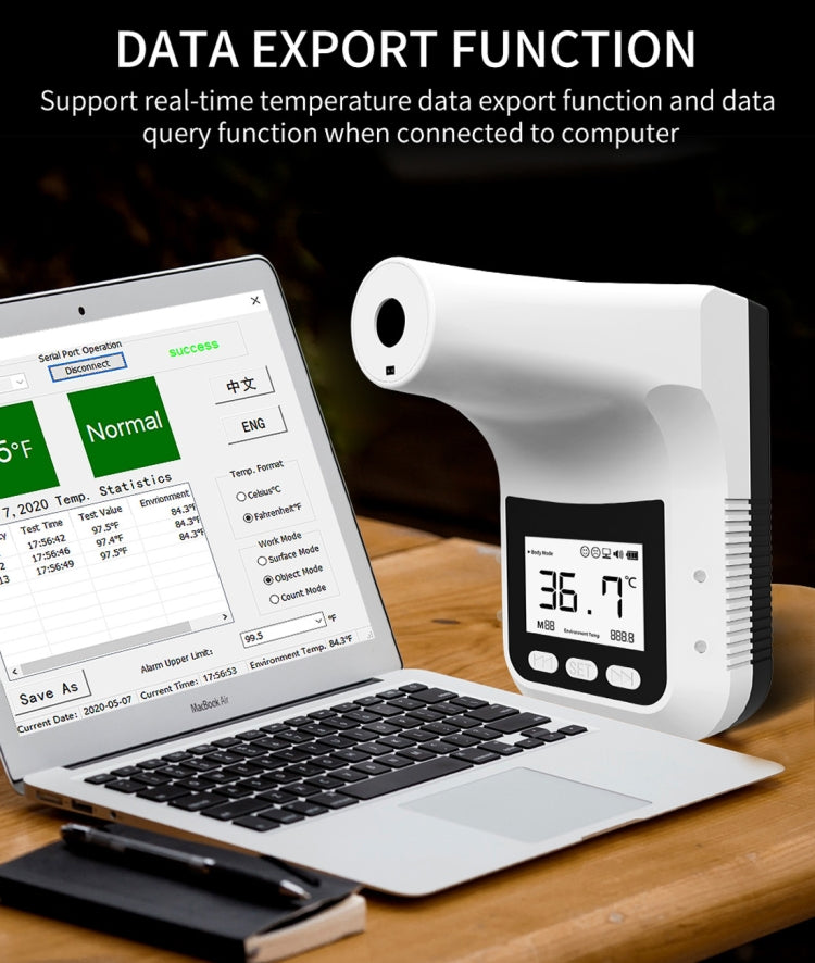 K3 Pro Handsfree Non-contact Forehead Body Light-sensitive Distance Sensor Infrared Thermometer, 2.8 inch LCD Display Screen