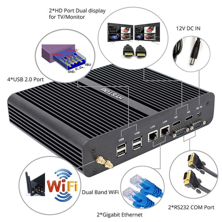 HYSTOU P05B-I7-5500U-2C Fanless Mini PC Intel Core i7 5500u Processor Quad Core up to 2.4GHz, RAM: 8G, ROM: 256G, Support Win 7 / 8 / 10 / Linux