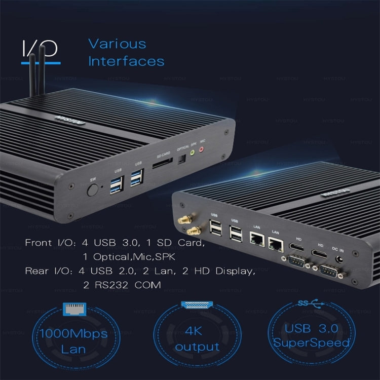 HYSTOU P05B-I3-5005U-2C Fanless Mini PC Intel Core i3 5005u Processor Quad Core up to 2.0GHz, RAM: 16G, ROM: 256G, Support Win 7 / 8 / 10 / Linux
