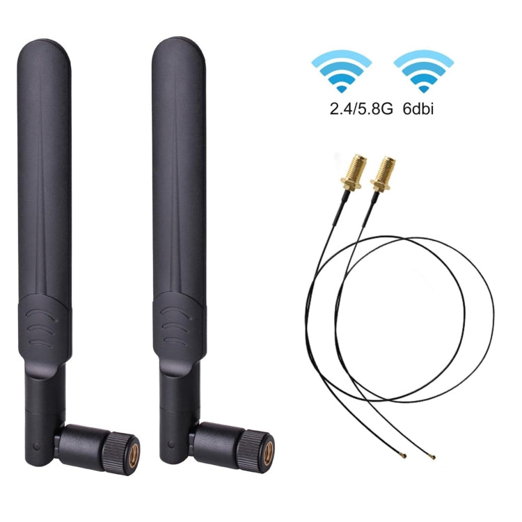 2 x 6dBi 2.4GHz 5GHz Dual Band WiFi RP-SMA Male Antenna + 2 x 35CM RP-SMA IPEX MHF4 Pigtail Cable for M.2 NGFF WiFi WLAN Card