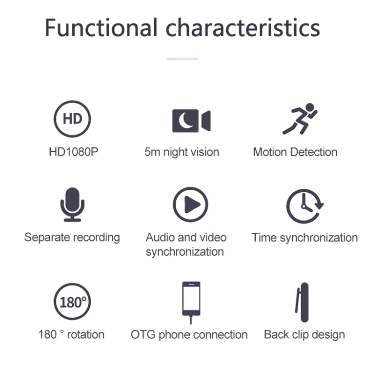 B19 Back Clip Design 1080P HD Camera Video Recorder, Support Motion Detection / Infrared Night Vision /180 Degrees Rotation Camera / TF Card / OTG