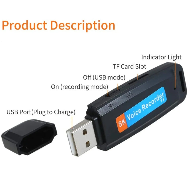 SK001 Rechargeable U-Disk Portable USB Voice Recorder, No Memory