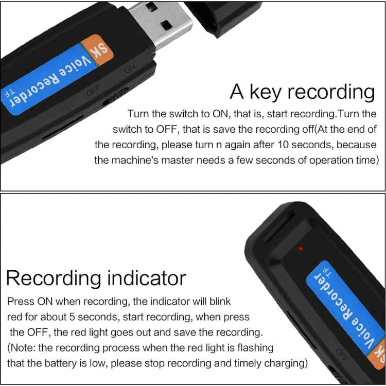 SK001 Rechargeable U-Disk Portable USB Voice Recorder, No Memory
