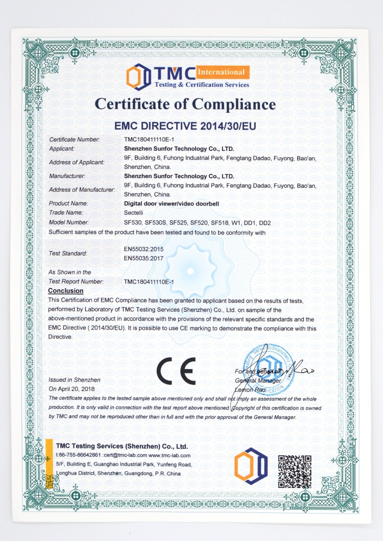 SN520A 3.5 inch Screen 1.0MP Security Camera Digital Peephole Door Viewer