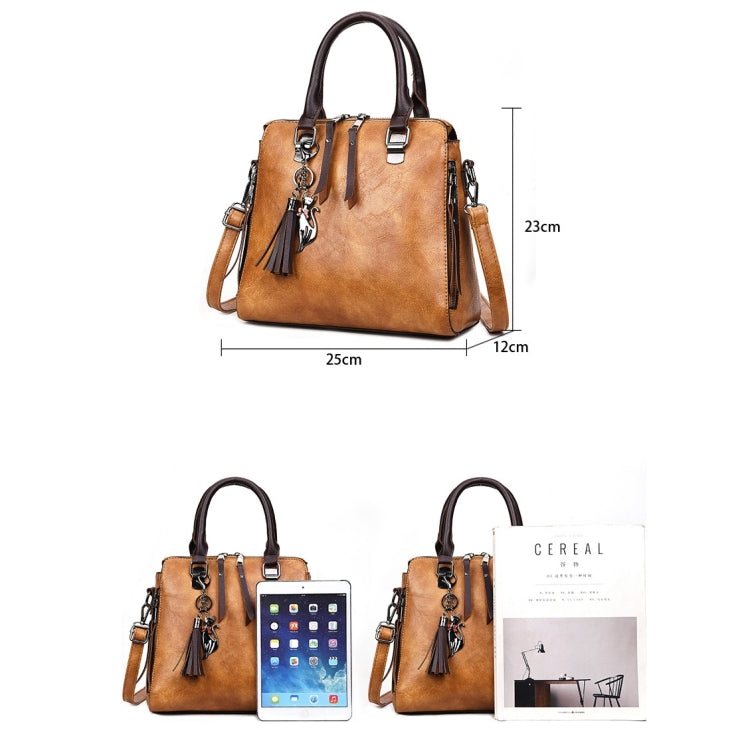 Casual PU Shoulder Bag Ladies Handbag Messenger Bag with Tassel and Cat Pendant