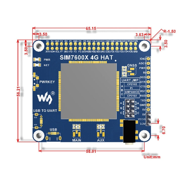 Waveshare 4G / 3G / 2G / GSM / GPRS / GNSS HAT for Raspberry Pi, LTE CAT4, for Southeast Asia, West Asia, Europe, Africa