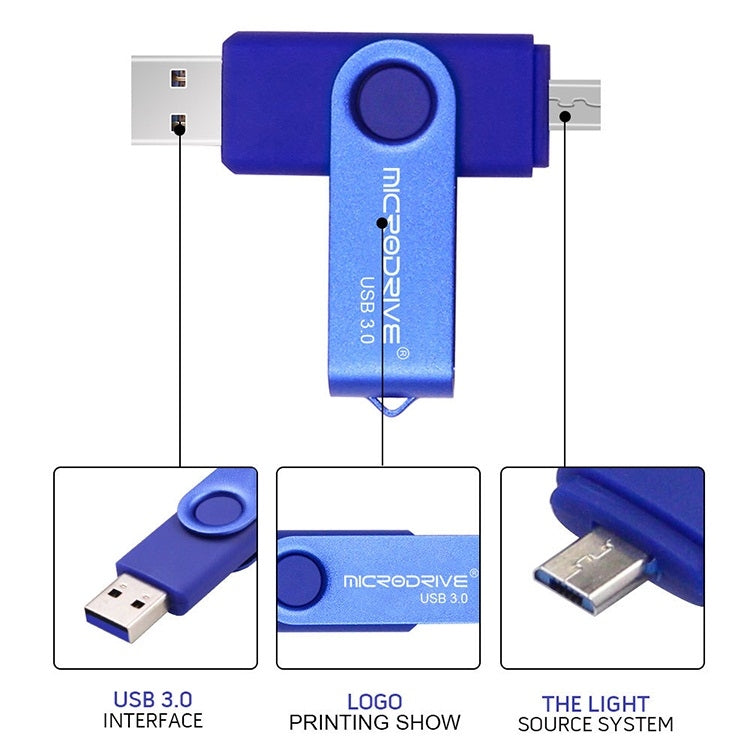 MicroDrive 16GB USB 3.0 Android Phone & Computer Dual-use Rotary Metal U Disk