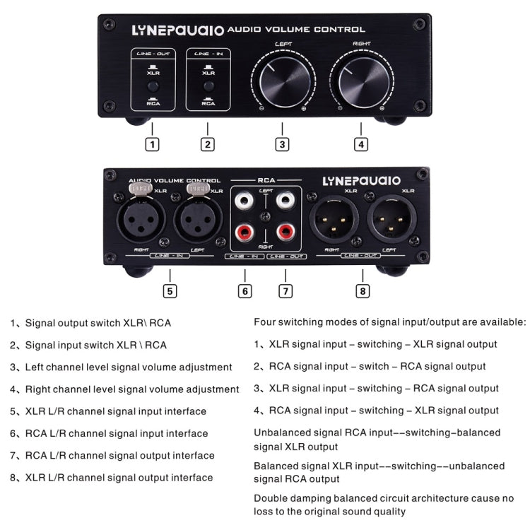 LINEPAUDIO A977 2 In 2 Out Switcher Full-balance Passive Preamp Active Speaker Double Sound Source Volume Controller