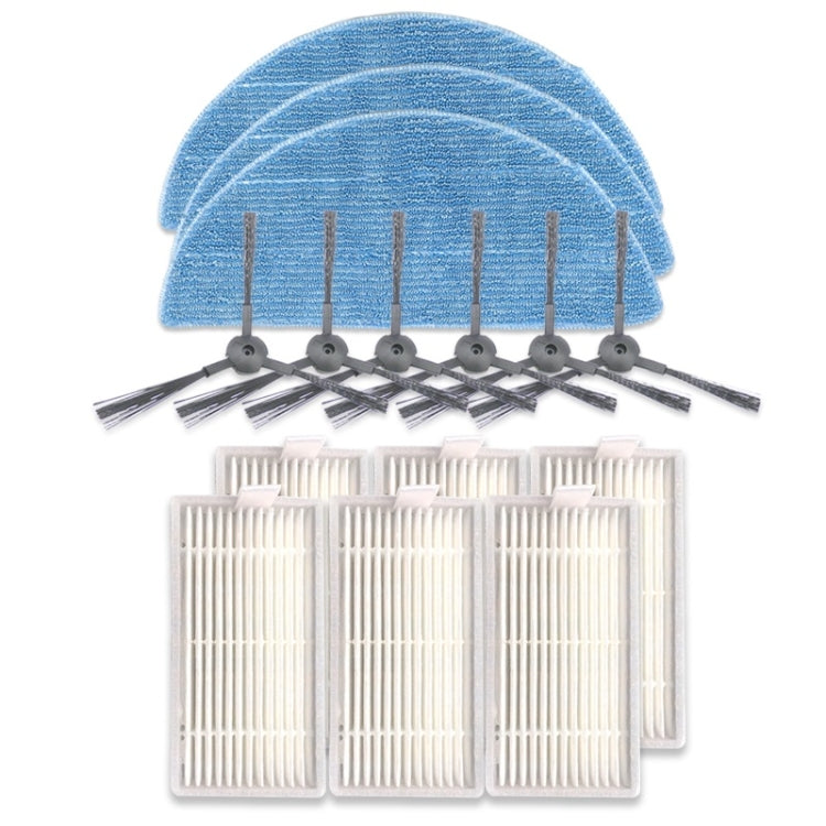 XI242 3 Pairs K614 Side Brushes + 6 PCS I208 Filters+ 3 PCS I201 Rags Set for ILIFE V5S Pro / V50 / V5S