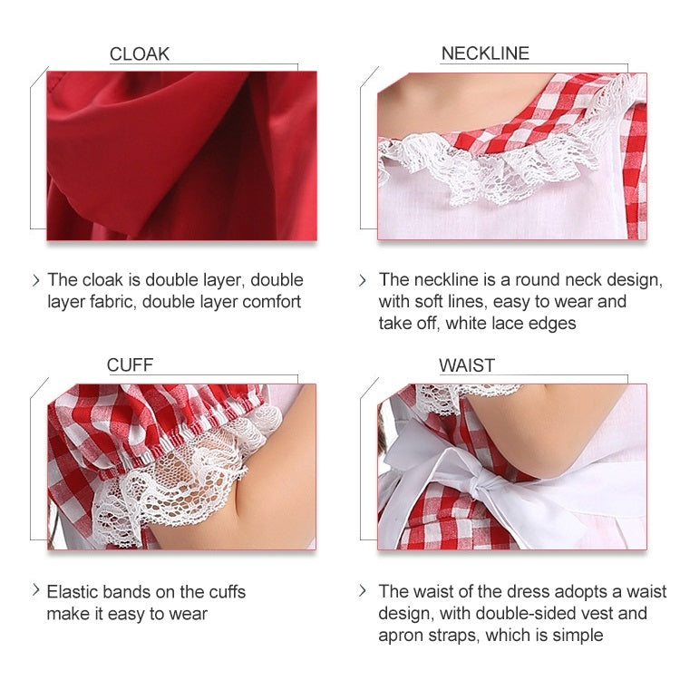 Little Red Riding Hood Parent Child Fairy Tale Drama Performance Costume Little Red Riding Hood Dress Little Maid Two Dress Halloween Costume (Color:Cape+Maid Size:L)
