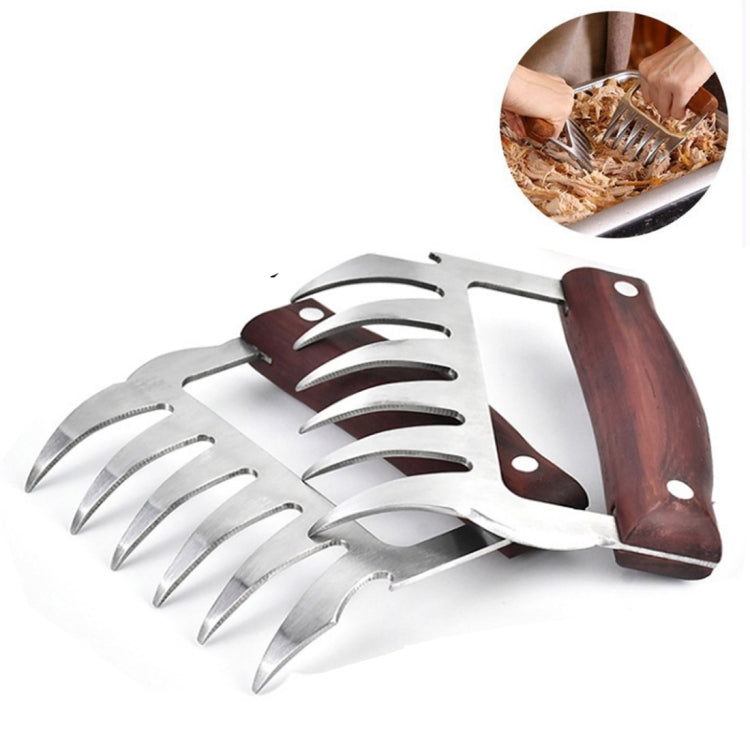 2 PCS Bear Claw Shaped stainless steel Barbecue Fork Chicken Shredded Wooden Handle  Anti-skid Creative Kitchen Fork Claw Meat Claw Splitter with