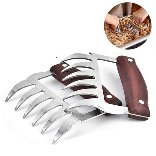 2 PCS Bear Claw Shaped stainless steel Barbecue Fork Chicken Shredded Wooden Handle  Anti-skid Creative Kitchen Fork Claw Meat Claw Splitter with