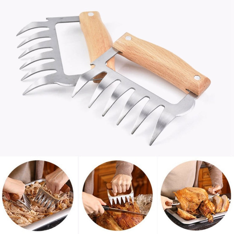 2 PCS Bear Claw Shaped stainless steel Barbecue Fork Chicken Shredded Wooden Handle  Anti-skid Creative Kitchen Fork Claw Meat Claw Splitter with